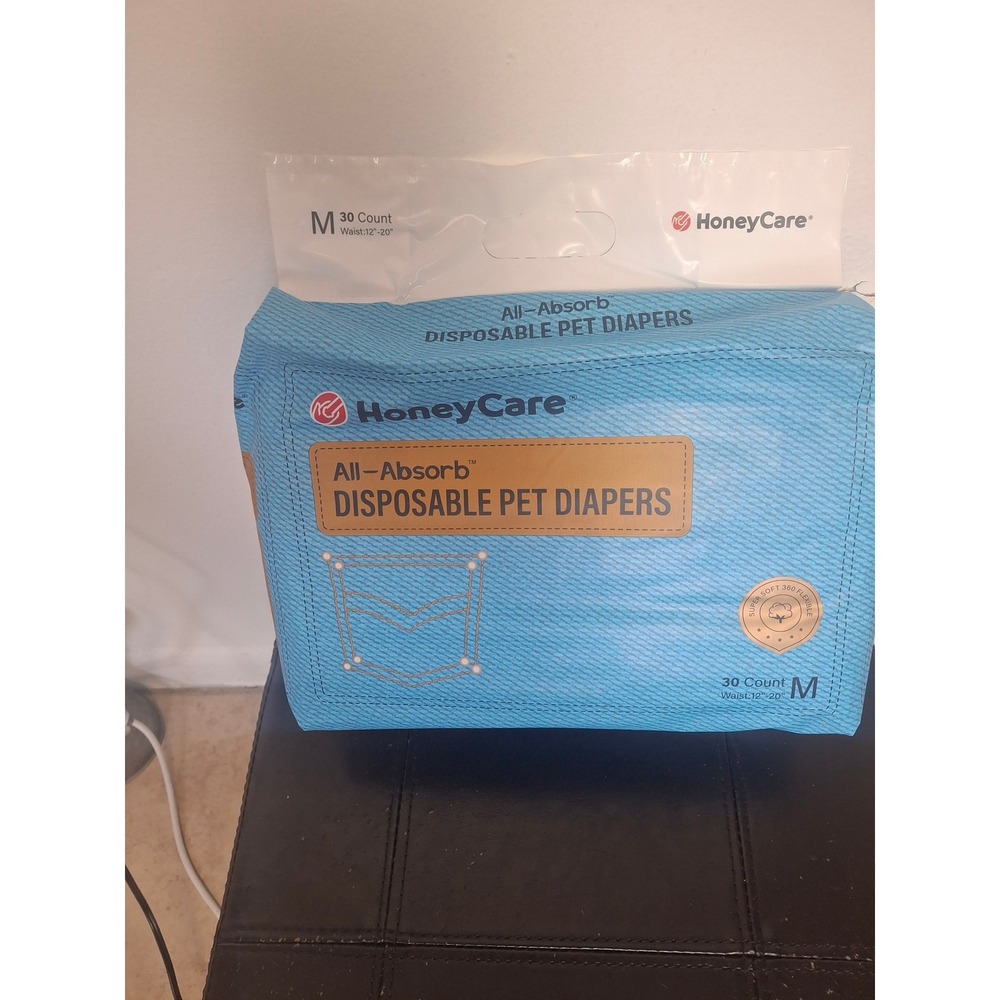 HoneyCare All-Absorb Disposable Pet Diapers Medium 30 Count 12-20 Inch Waist